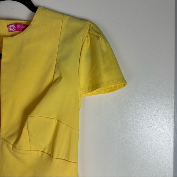 Goddess London Yellow Viscose V-Neck Vintage Inspired Peplum Pinup Dress NWT 4? - Picture 6 of 16